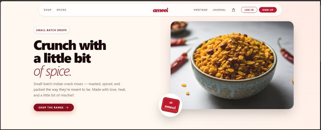 ameei — Food & E-commerce website built by Niravana